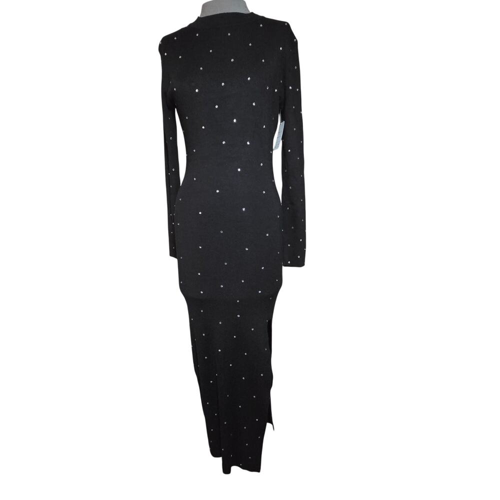 Black Cutout Back Rhinestone Embellished Long Sleeve Dress Size Small